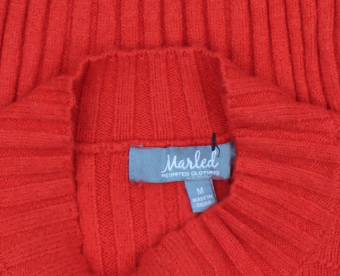 Marled Reunited Clothing Women's Red Cable Knit Mock Neck Jumper Size M