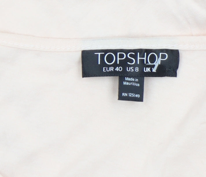 Topshop Women’s Beige Cropped Cotton Blouse UK 12 Short Sleeve