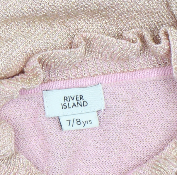 River Island Girls Pink 'Couture' Cold Shoulder Ruffle Knit Top 7-8 Years