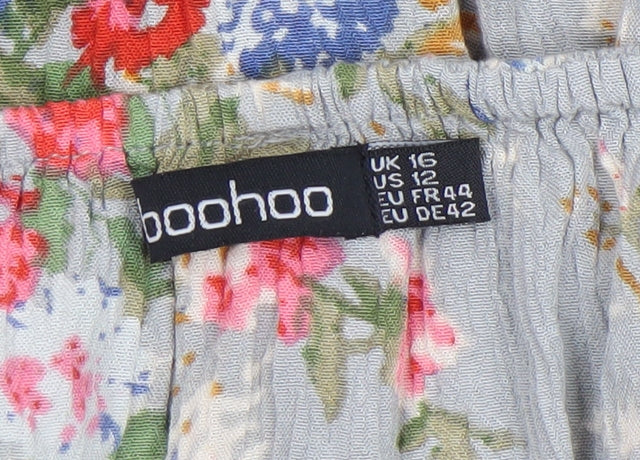 Boohoo Women's Grey Floral Off Shoulder Viscose Blouse UK 16
