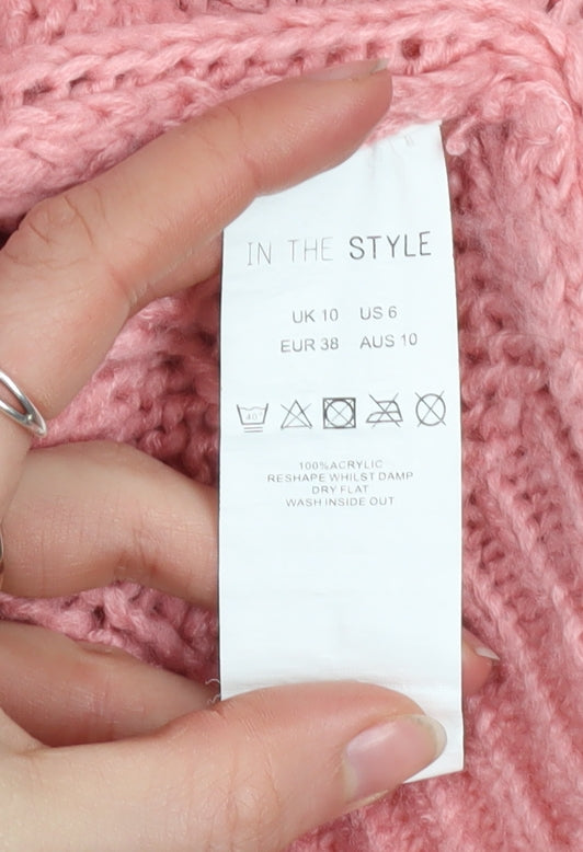 In The Style Women Pink Cable-Knit Acrylic Jumper UK 10