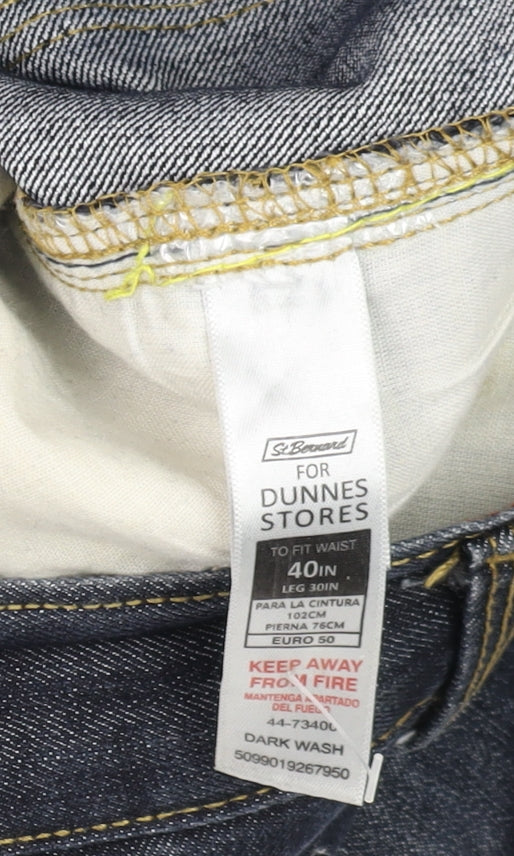 Dunnes Stores Men's Blue Straight Leg Jeans 40W 30L Dark Wash Denim