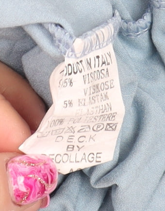 d.e.c.k. by Decollage Women's Blue Colourblock 3/4 Sleeve Relaxed Fit Top L