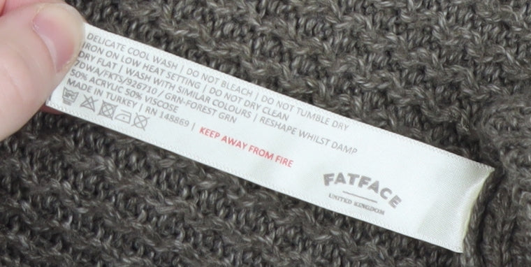 Fat Face Women Grey Short Sleeve Chunky Knit Jumper UK 10