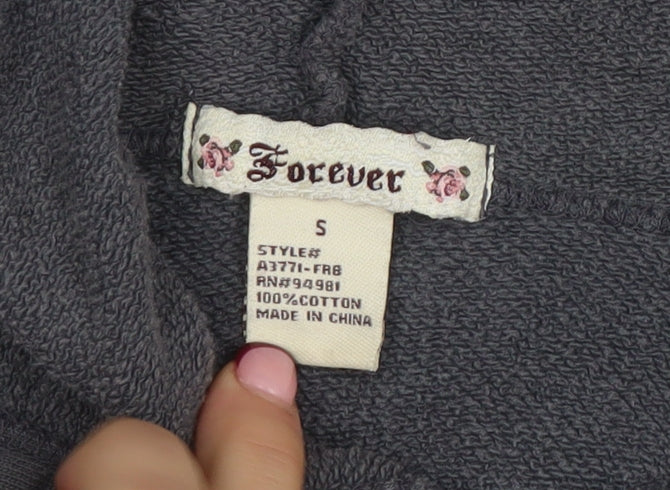 Forever Womens Grey Full Zip Hoodie Size S 100% Cotton Casual