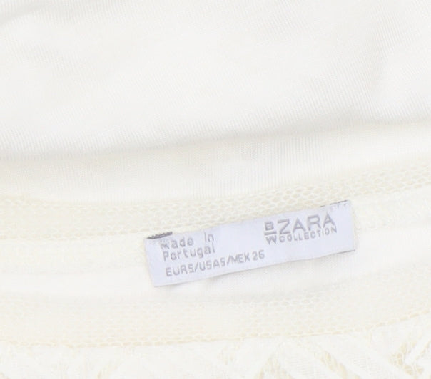 Zara Women Ivory Lace Short Sleeve Blouse Size S