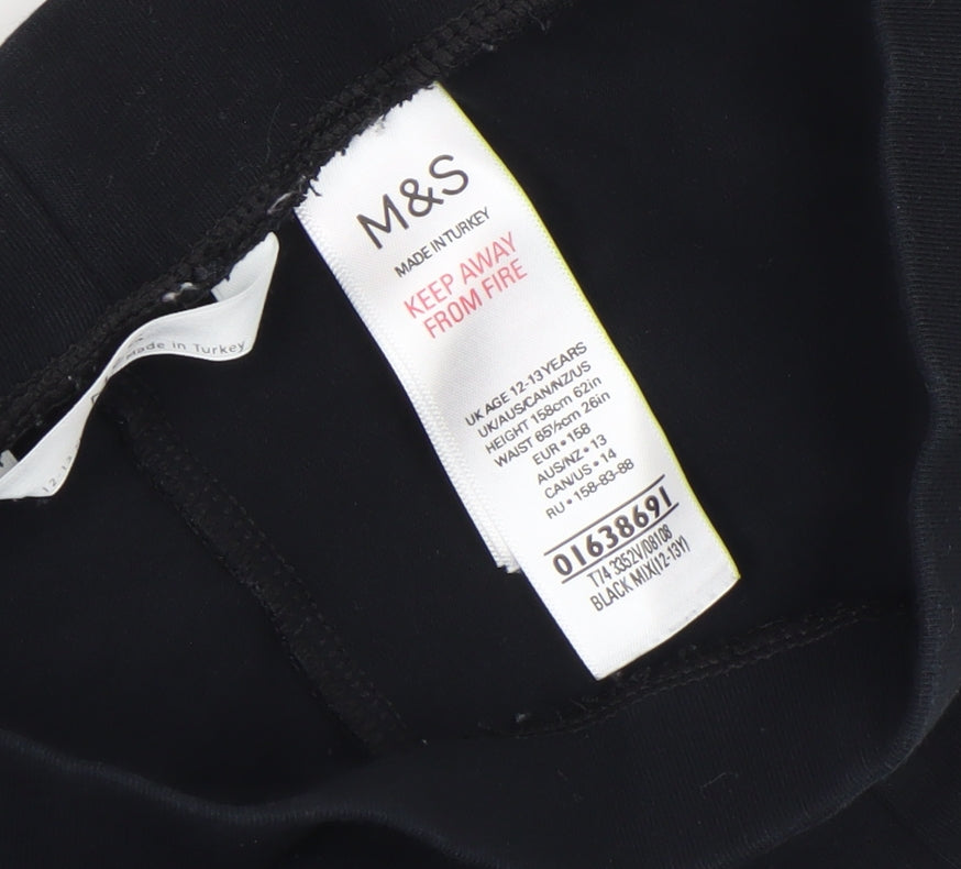 Marks and Spencer Girls Black Stretch Side Stripe Ankle Leggings 12-13 Years