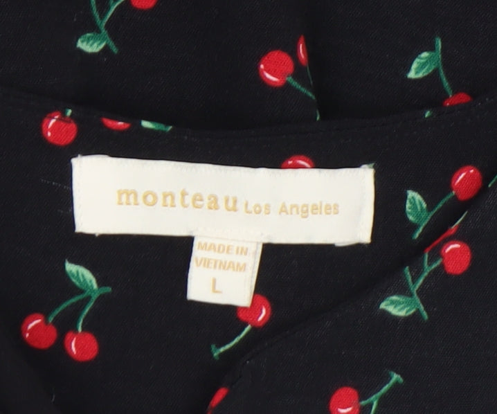 Monteau Los Angeles Women's Black Cherry Print Tunic Blouse Size L