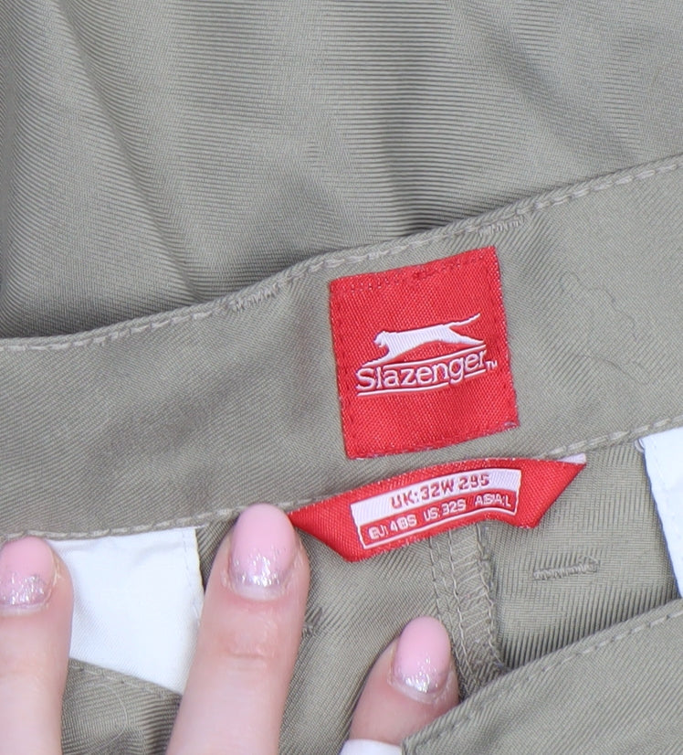 Slazenger Men's Beige Chino Trousers UK 32W 29S Pleated Classic Fit