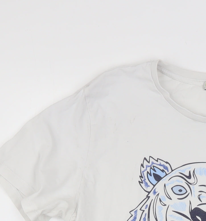 Kenzo Boys White Tiger Logo Graphic Cotton T-Shirt 15-16 Years