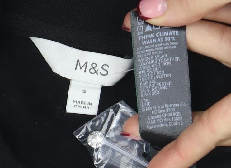 Marks and Spencer Womens Black Embroidered Pullover Sweatshirt S