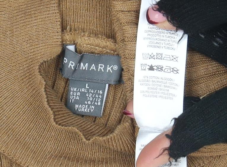 Primark Women's Brown Sleeveless Roll Neck Knit T-Shirt Size L