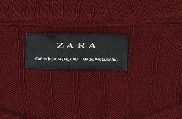 ZARA Women Red Wool Crew Neck Ribbed Knit Jumper Size M