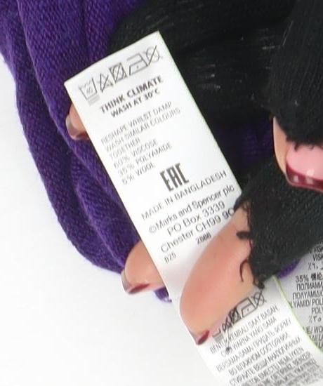 Marks and Spencer Women Purple V-Neck Long Sleeve Cotton Cashmere Jumper Size 12
