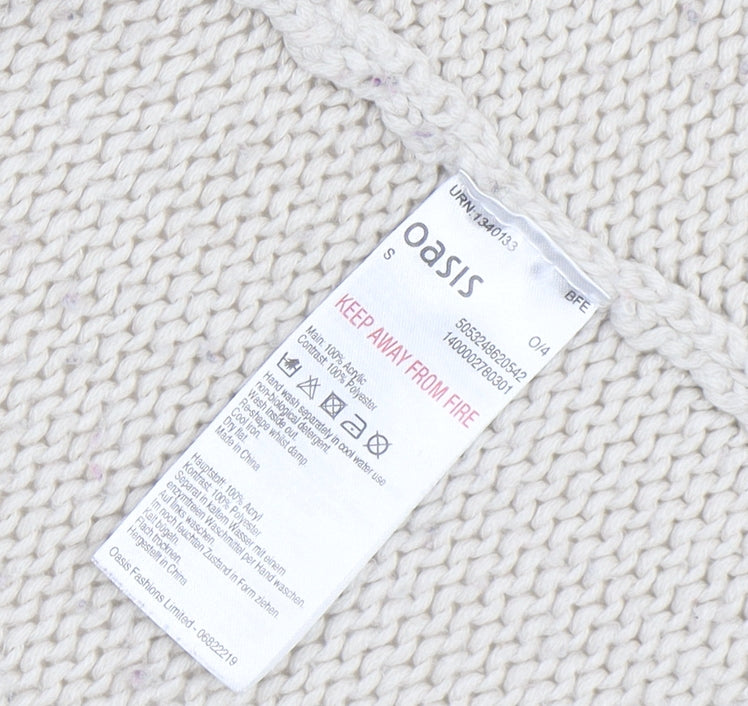 Oasis Women Beige Faux Fur Trim Open Knit Cardigan Size S