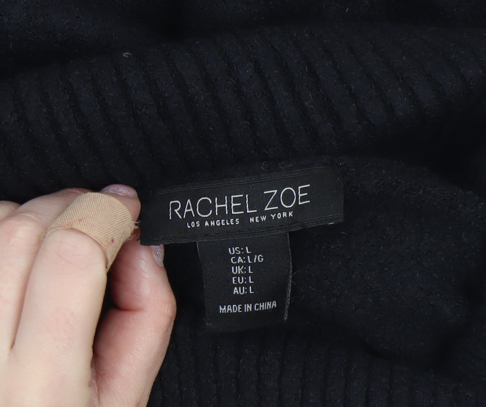 Rachel Zoe Womens Black Wool Roll Neck Chunky-Knit Pullover Jumper L