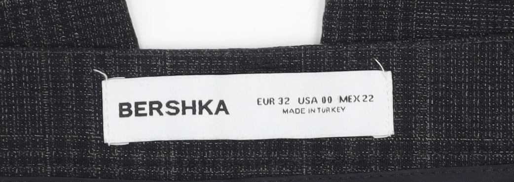 Bershka Women’s Grey Check Wide-Leg Trousers Size 4