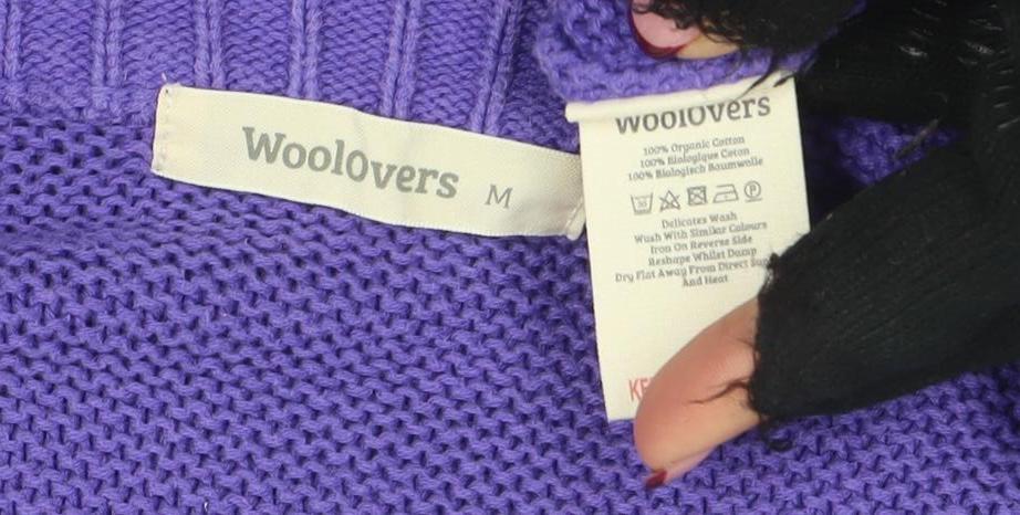 Woolovers Womens Purple Cotton Open Knit 3/4 Sleeve Cardigan M
