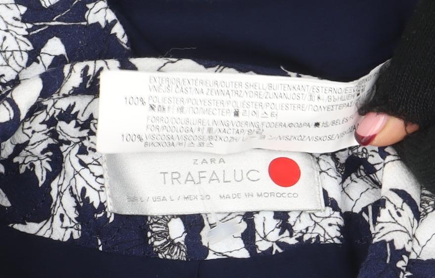 ZARA Trafaluc Women's Blue Floral Bomber Jacket Size 10 Lightweight