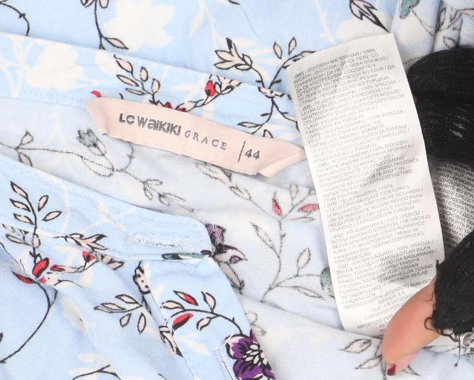 LC Waikiki Women Blue Floral Viscose Long Sleeve Blouse Size 14