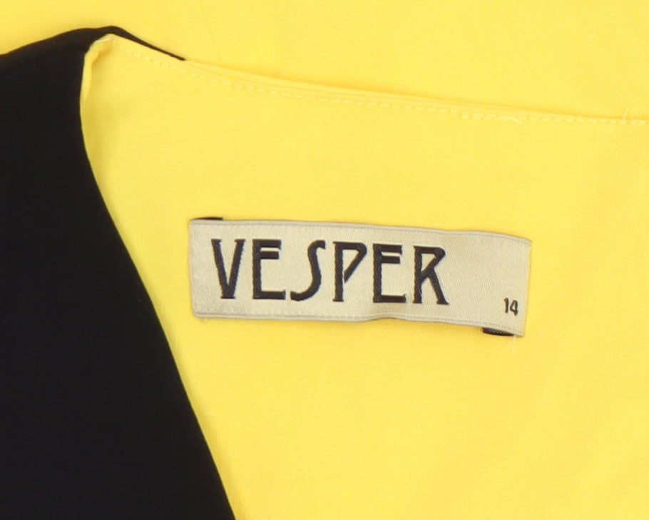 Vesper Women’s Black Yellow Lace Bodycon Knee Length Dress Size 14