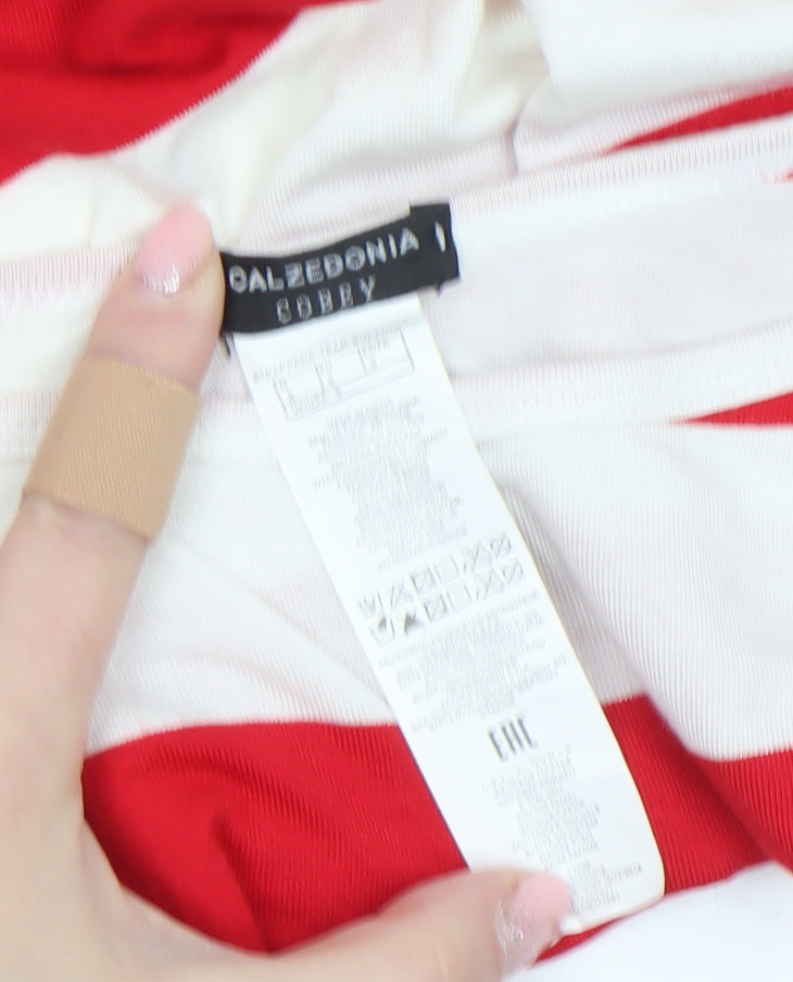 Calzedonia Women Red White Striped Long Bodycon Dress Size L