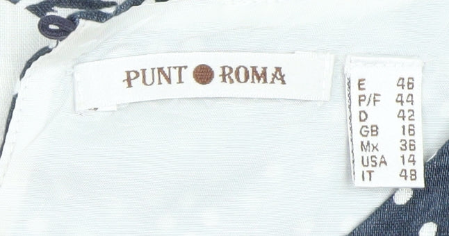 Punt Roma Women Blue Floral Polka Dot Shift Dress Size 16