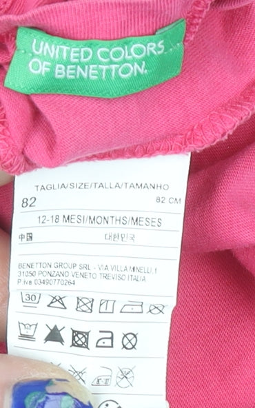 Benetton Girls Pink Short Sleeve Cotton Logo T-Shirt 12-18 Months