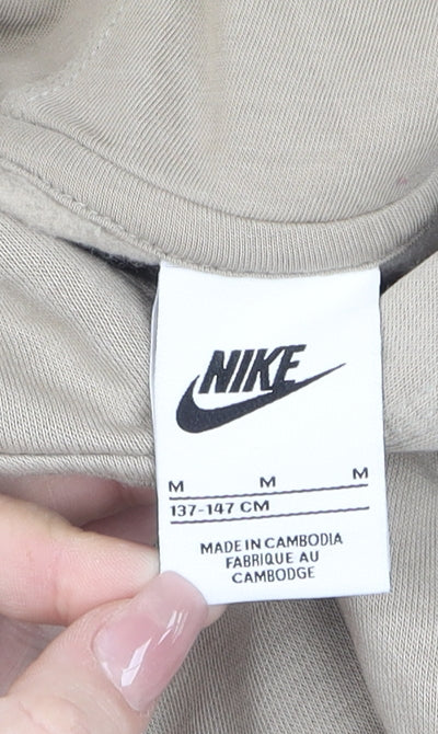 Nike Teens Beige Pullover Hoodie M Logo Graphic Fleece Sweatshirt
