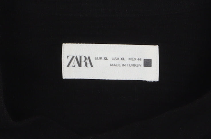ZARA Women Black Long Sleeve Basic Button-Up Shirt XL