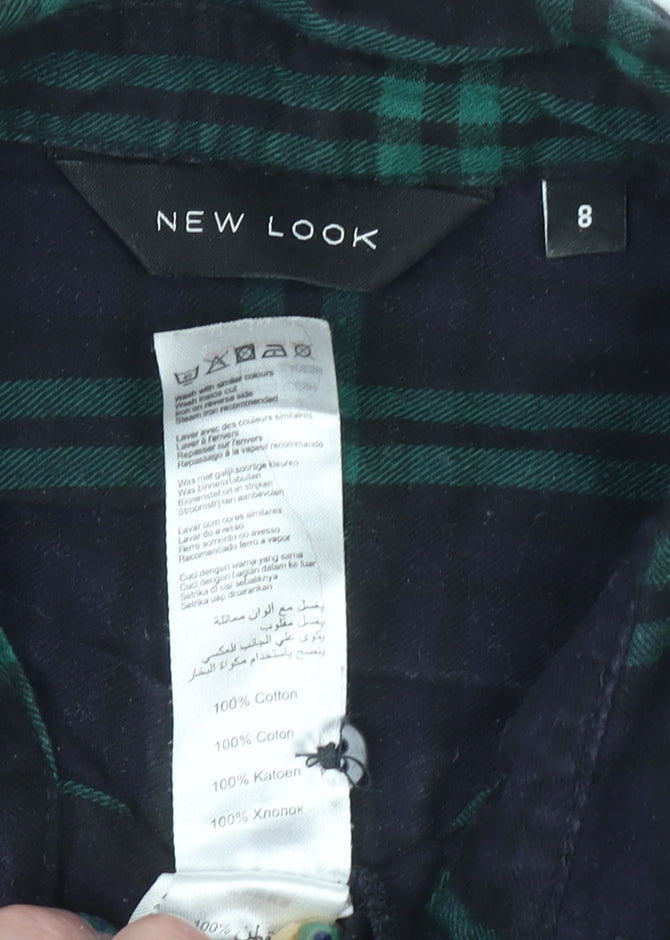 New Look Women's Green Check Flannel Button-Up Shirt Size 8