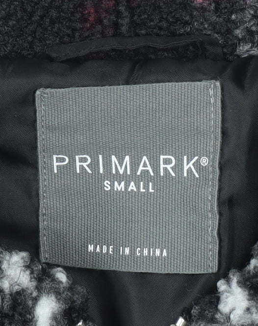 Primark Womens Black Check Bomber Jacket Size S Casual Zip Front