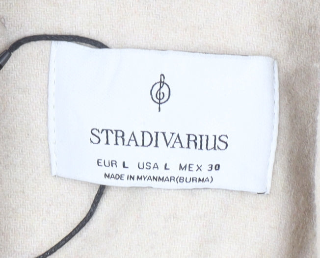 Stradivarius Women’s Beige Wool Blend Long Overcoat Size 14