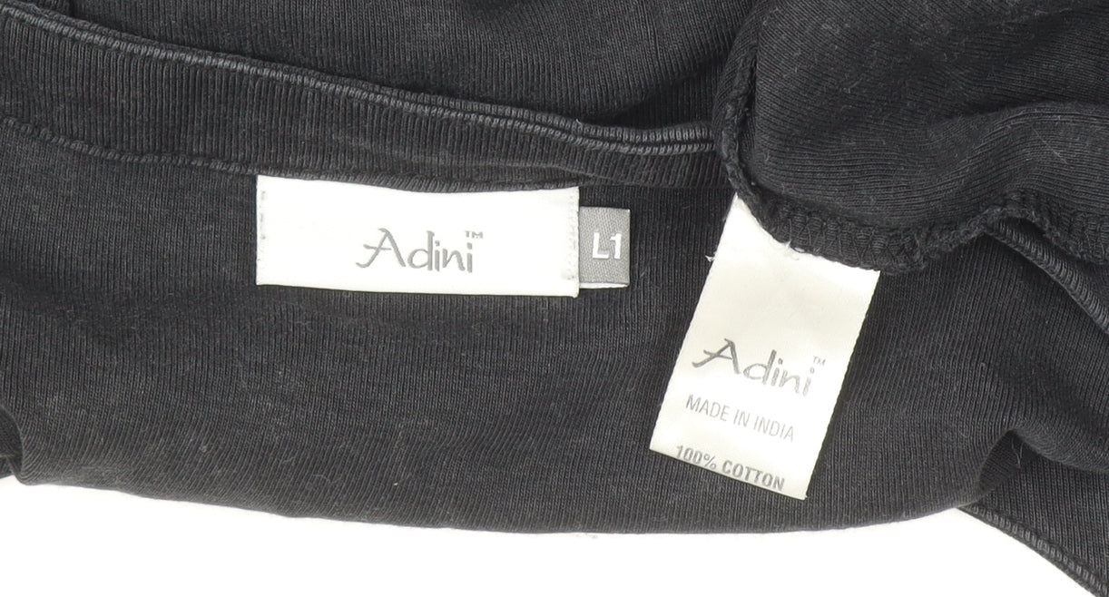 Adini Women Black 3/4 Sleeve Cotton Shift Dress Size L