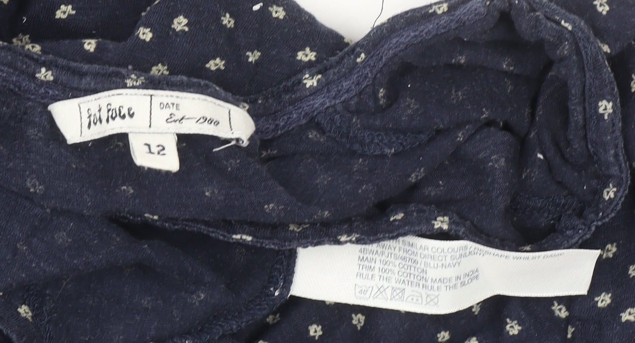 Fat Face Women Blue Cotton Floral Long Sleeve Tunic Blouse Size 12