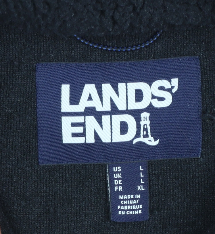 Lands' End Men's Black Fleece Full Zip Jacket Size L Regular