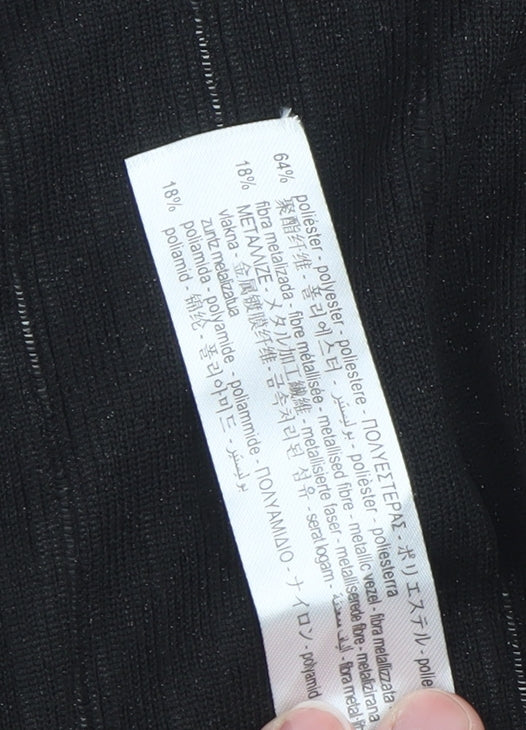 Bershka Women Black Cropped Knit Long Sleeve Tie Blouse XS