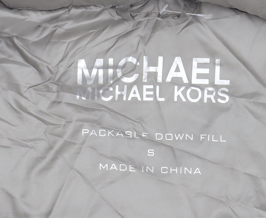 Michael Kors Womens Grey Long Puffer Down Coat Size S
