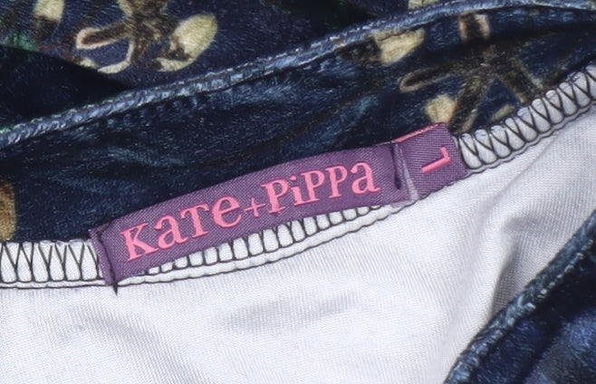 Kate + Pippa Women’s Blue Floral Velvet Zip Tunic Blouse Size L