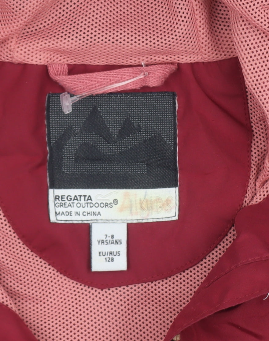 Regatta Girls Red Hooded Waterproof Rain Coat Jacket 7-8 Years