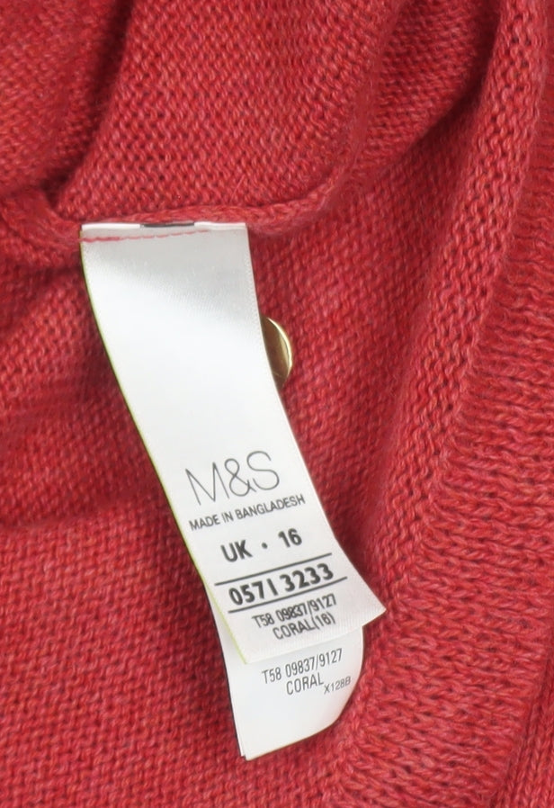 Marks and Spencer Women Red Button Cardigan UK 16 Acrylic Wool Knit