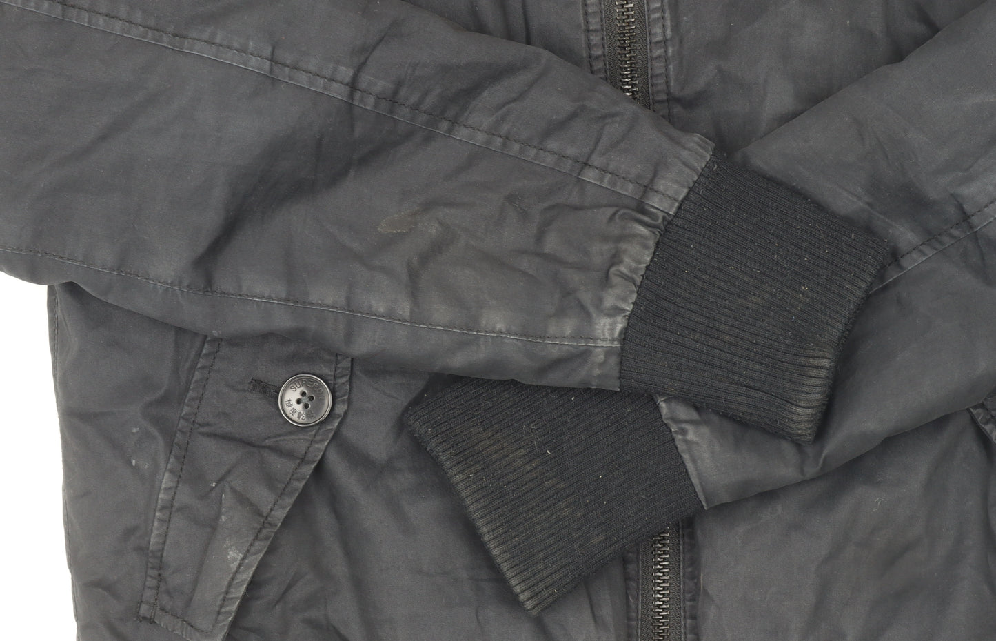 Superdry Men’s Black Bomber Jacket L Cotton Casual Zip Coat