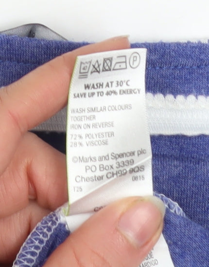 Marks and Spencer Women Blue Striped 3/4 Sleeve Boat Neck T-Shirt Size 16