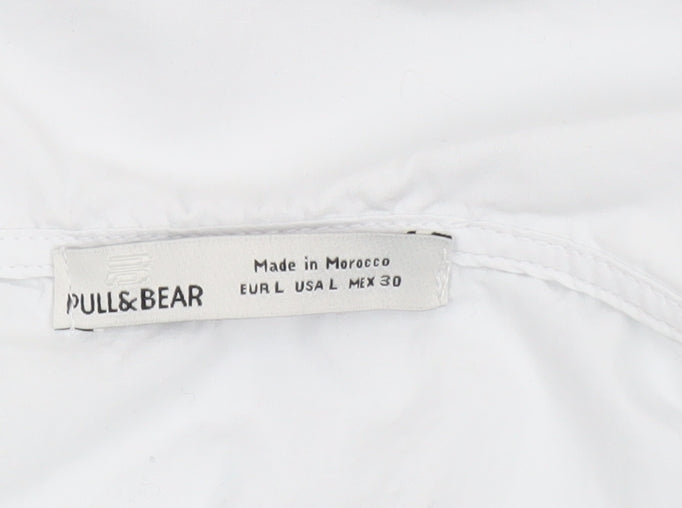 Pull & Bear Women's White Cotton Collared Cropped Blouse L