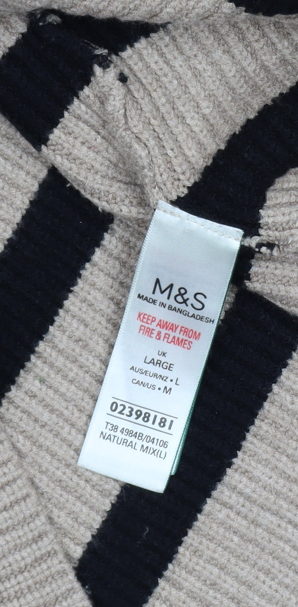Marks and Spencer Womens Beige Black Striped Roll Neck Jumper Size L