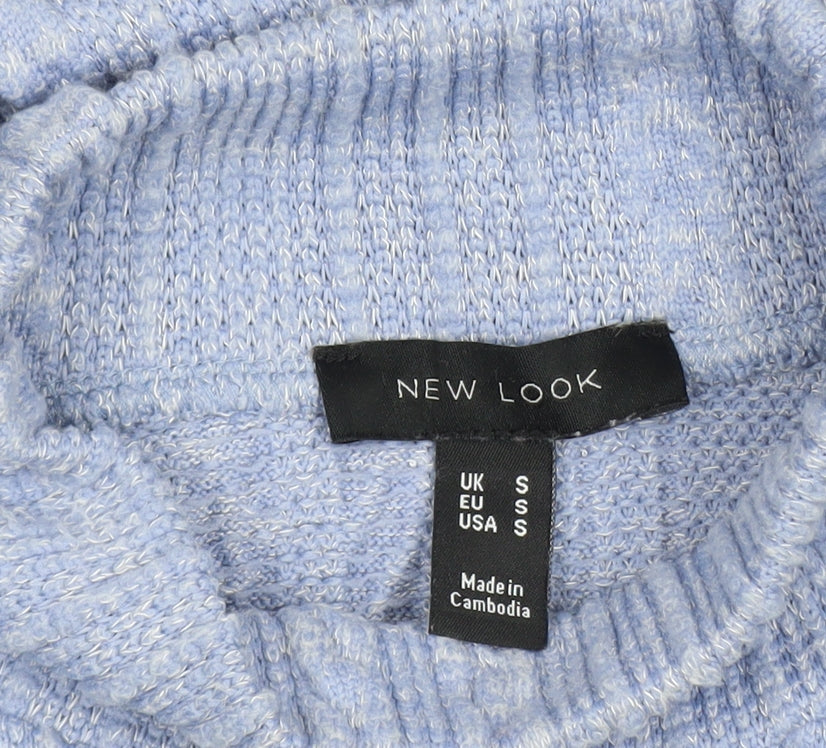 New Look Women Blue Cable Knit High Neck Pullover Sweater Size S