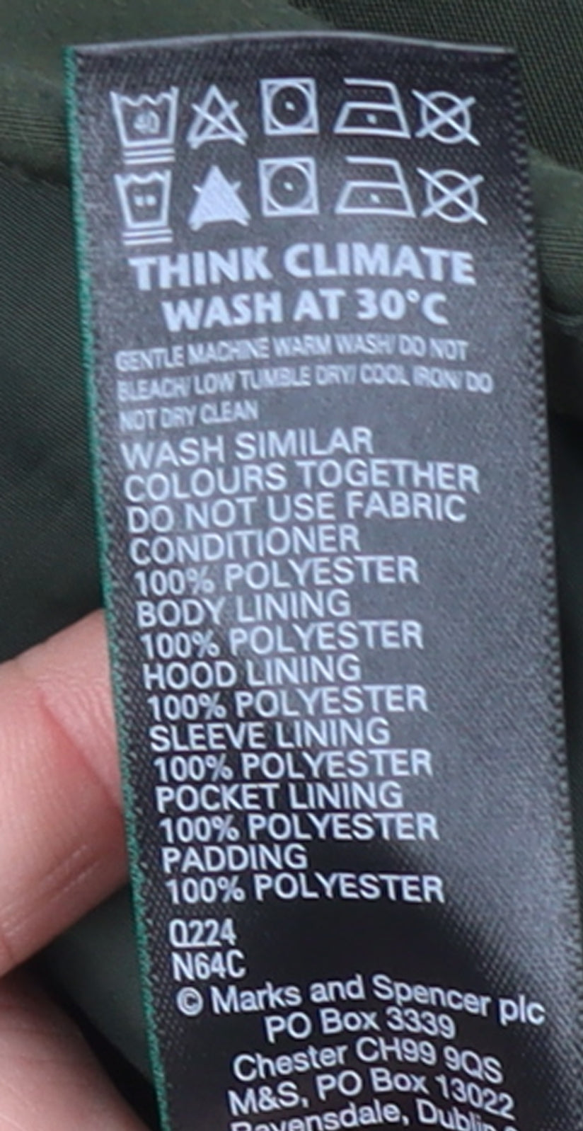 Marks and Spencer Men's Green S Parka Coat Hooded Mid-Length Polyester