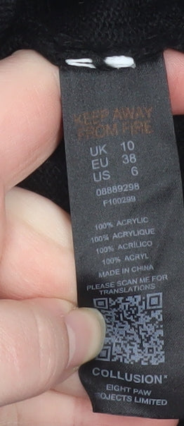 Collusion Women’s Black Mock Neck Knit Jumper Size 10 Acrylic