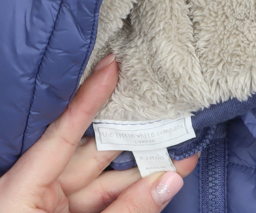 The Little White Company Unisex Blue Puffer Snowsuit 0-3 Months Hooded Winter