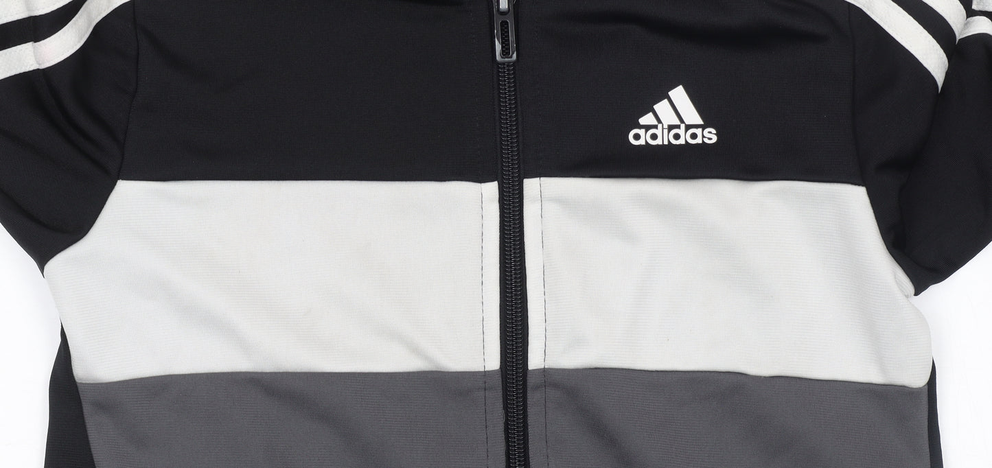 Adidas Boys Black Track Jacket 7-8 Years Full Zip Colourblock Sportswear